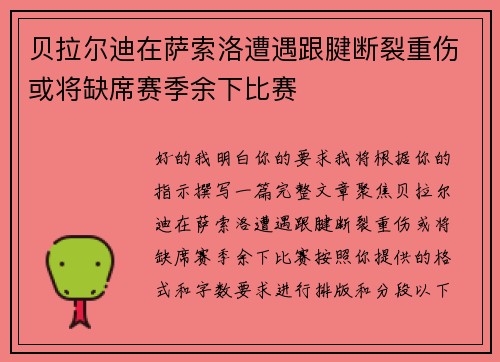 贝拉尔迪在萨索洛遭遇跟腱断裂重伤或将缺席赛季余下比赛