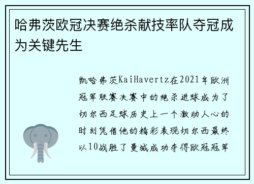 哈弗茨欧冠决赛绝杀献技率队夺冠成为关键先生
